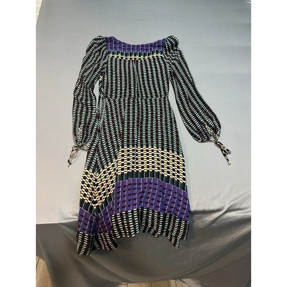 Anthropologie Gianna Geometric Long Sleeve Faux Wrap Dress 4 Boho‎